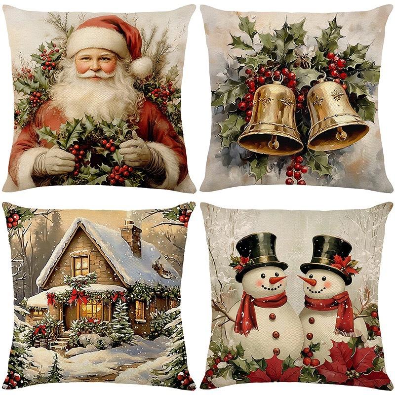 Christmas Theme Short Plush Pillow Cover Set Holiday Print Cushion Case for Living Room Sofa Home Decor 45x45cm