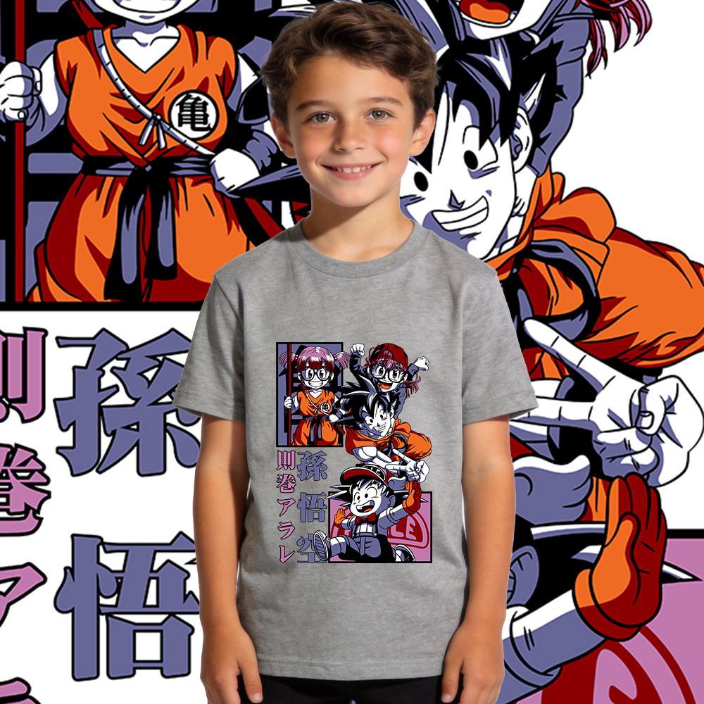 Dbz Goku x Arale Anime Print Kids Cotton T Shirt Boys Girls Casual Tee Soft Breathable Top