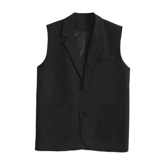 Men Suit Vest Lapel Sleeveless Two-Button Business Waistcoat Pockets with Side Placket Solid Color Casual Vest Coat