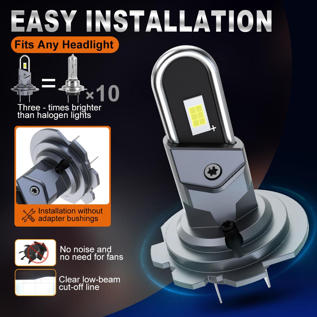 2Pcs H4 H7 LED Headlights Canbus H11 H8 HB3 9005 HB4 9006 Light Bulbs 20000Lm U-Shaped Copper Tube Car Lights Fanless Headlamp 6000K White 12V