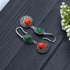 Chinese Classical Cheongsam Hanfu Earrings with Imitation Southern Red Agate & Thai Silver Electroplating