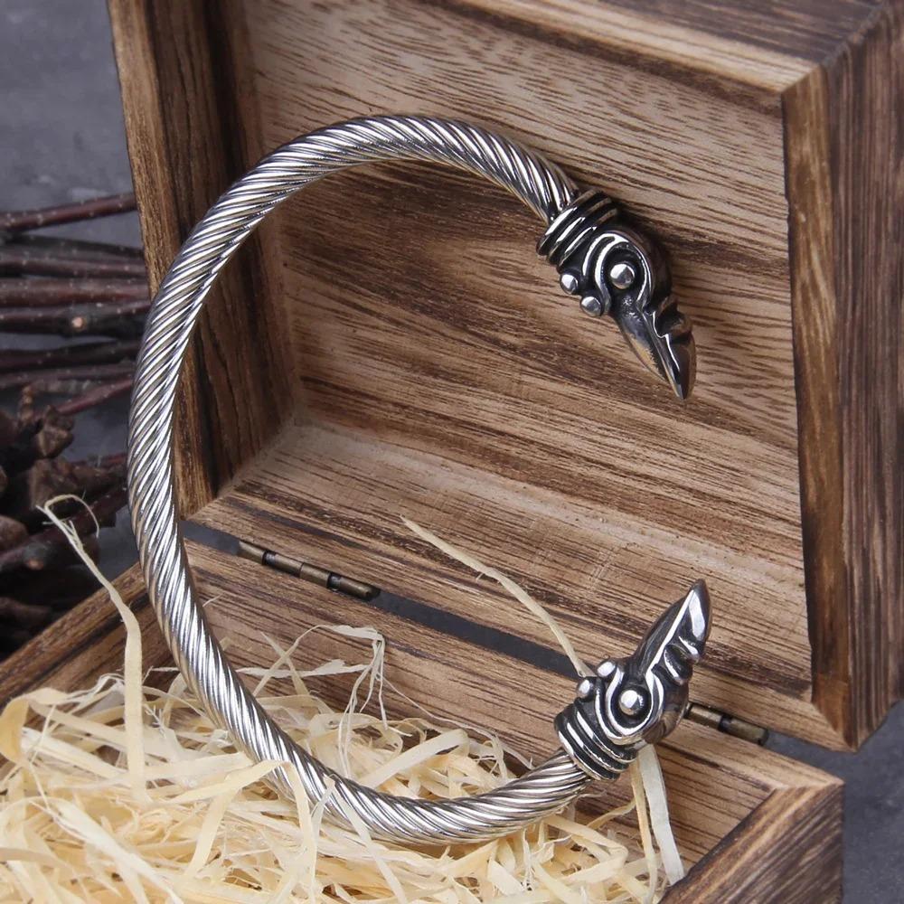 Edelstahl Wikinger Rabe Armband für Männer Nordisches Armband mit Holzbox Nordischer Stil Geschenk