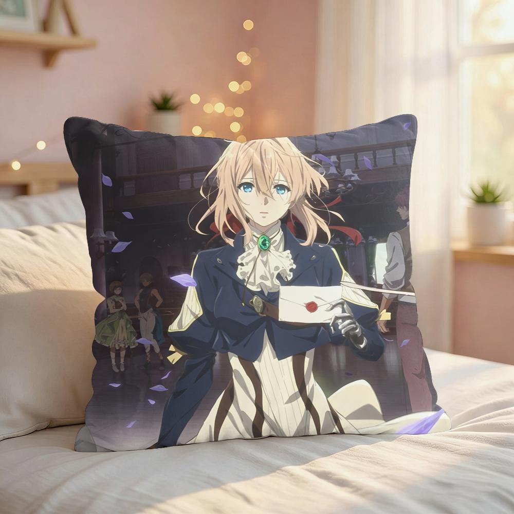 Violet EEvergarden Anime Cushion Cover Silky Short Plush Invisible Zipper Dustproof Sofa Pillow Case For Home Decor