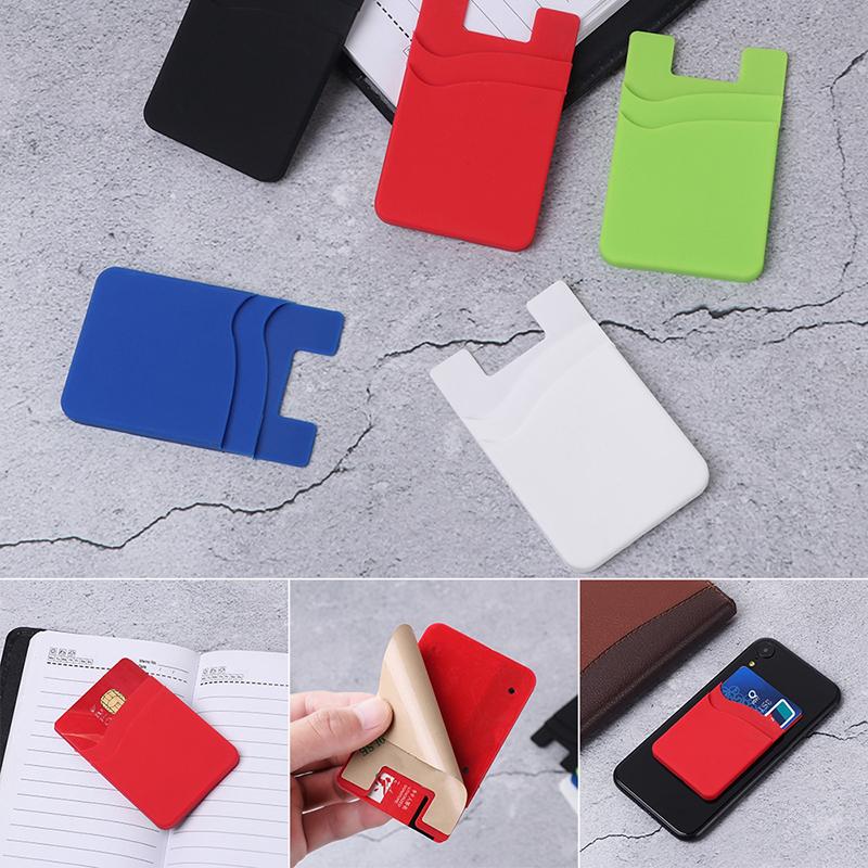 Double-Layer Silicone Mobile Phone Back Pocket Card Holder Case Pouch Adhesive Sticker Phone Back Cover Id Card Wallet Pocket