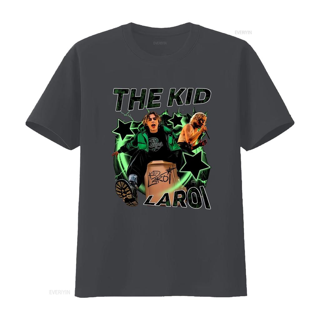 Vintage Sokak Giyimi The Kid LAROI Rapçi Yeşil Neon Şimşek Yıldız Baskılı Hip Hop Müzik Günlük Tişört vintage Yıkanmış moda