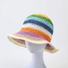 Rainbow Striped Crochet  Bucket Hat  Breathable Straw Beach Hat Handmade  Sun Hat   Women