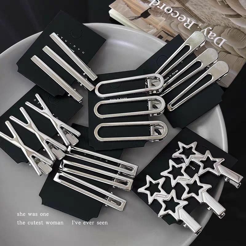 Silver Hollow Metal Hairpin for Women - Duckbill Clip for Forehead & Side Bangs