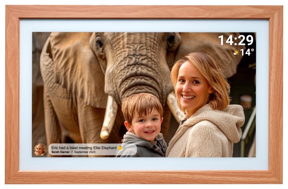 

FRAMEO Wi-Fi Digital Photo Frame IPS Touchscreen 21.5” 32GB Denver PFF-2162LW, Denver деревини коричневого кольору