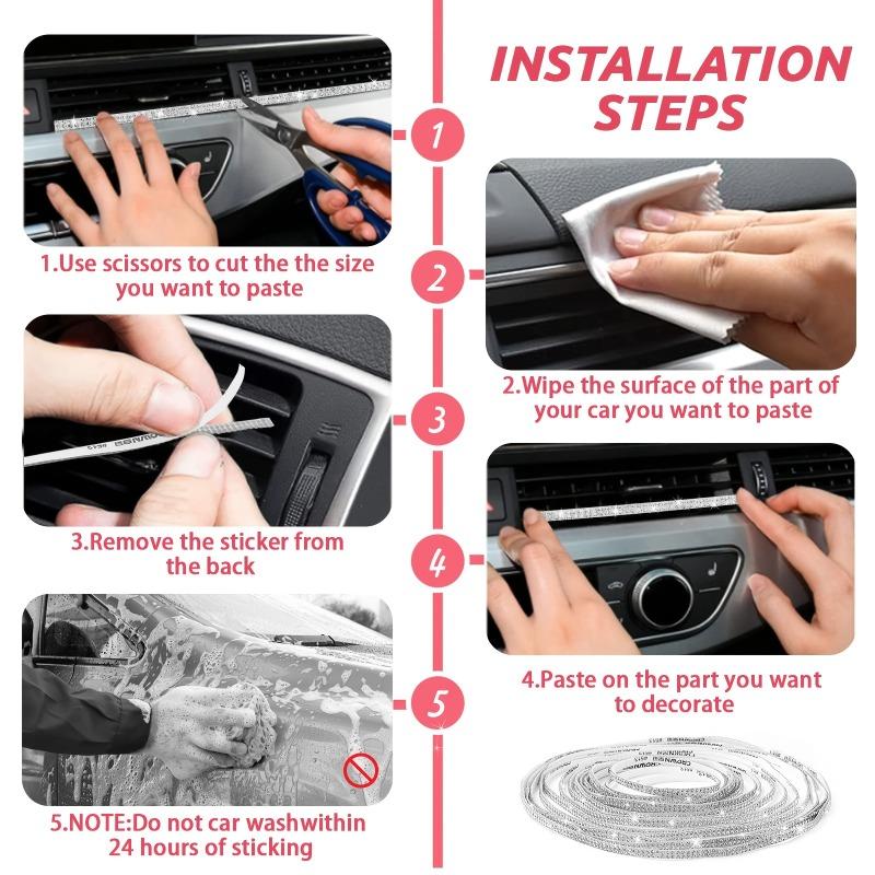 Rhinestone Bling Car Trim Stickers, Self-Adhesive Interior Mouldings, Car Interior Accessories