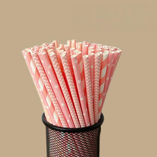 100Pcs Biodegradable Paper Straws Colorful Striped Print Food-Grade Safe Drinking Straws Party Supplies