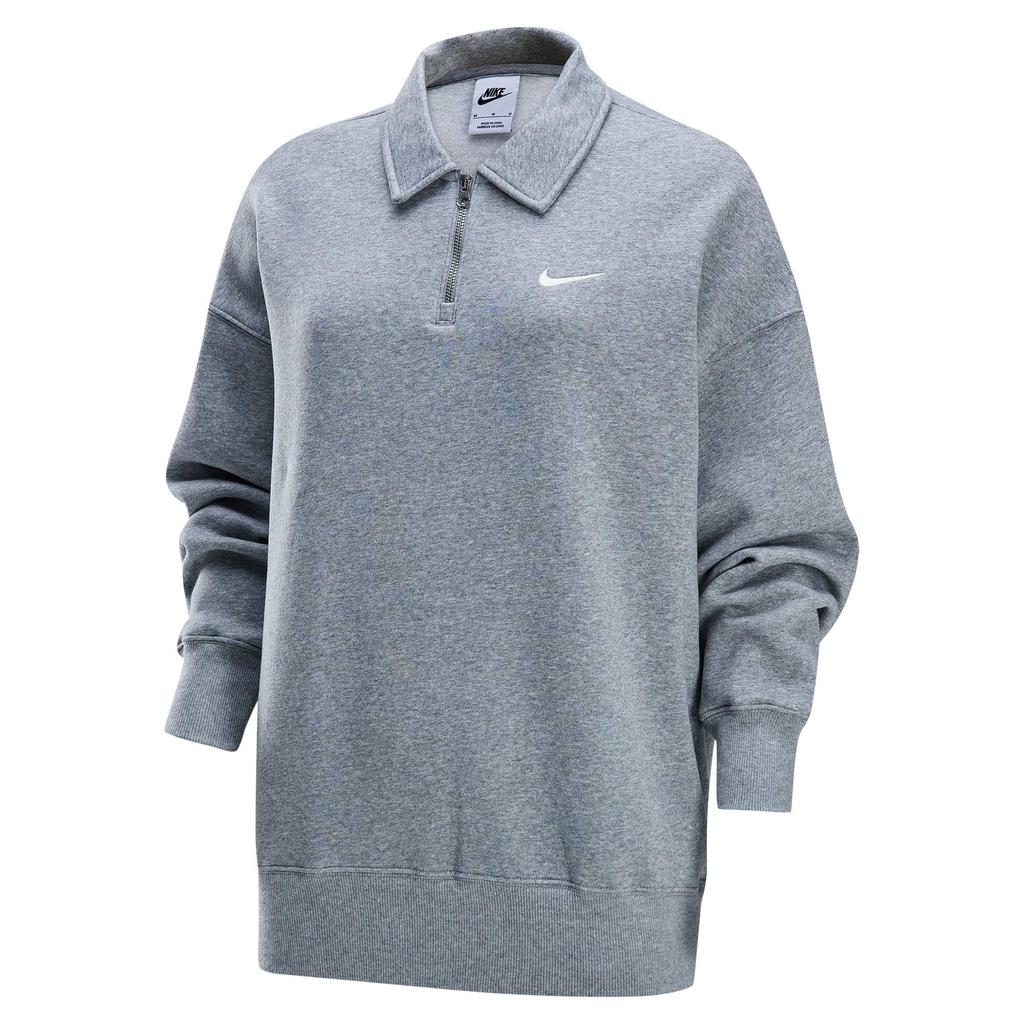 Nike Sportswear Phoenix Fleece Logo Collar Fleece Long Sleeve Sweatshirt Women Sweatshirt Dark-Gray Sail-White FZ3208-063