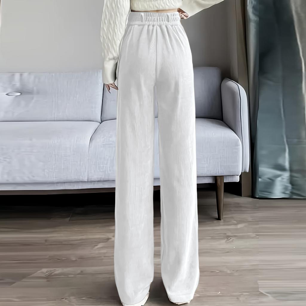 Women's High-Waisted Drapey Corduroy Vintage Knit Wide-Leg Pants
