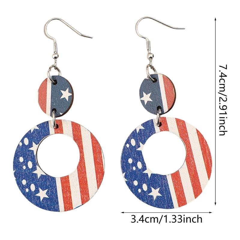 1 Pair Stylish Hoop Earrings Patriotic Statement Earrings Wood Texture Perfect for Patriotic Celebrations and Party