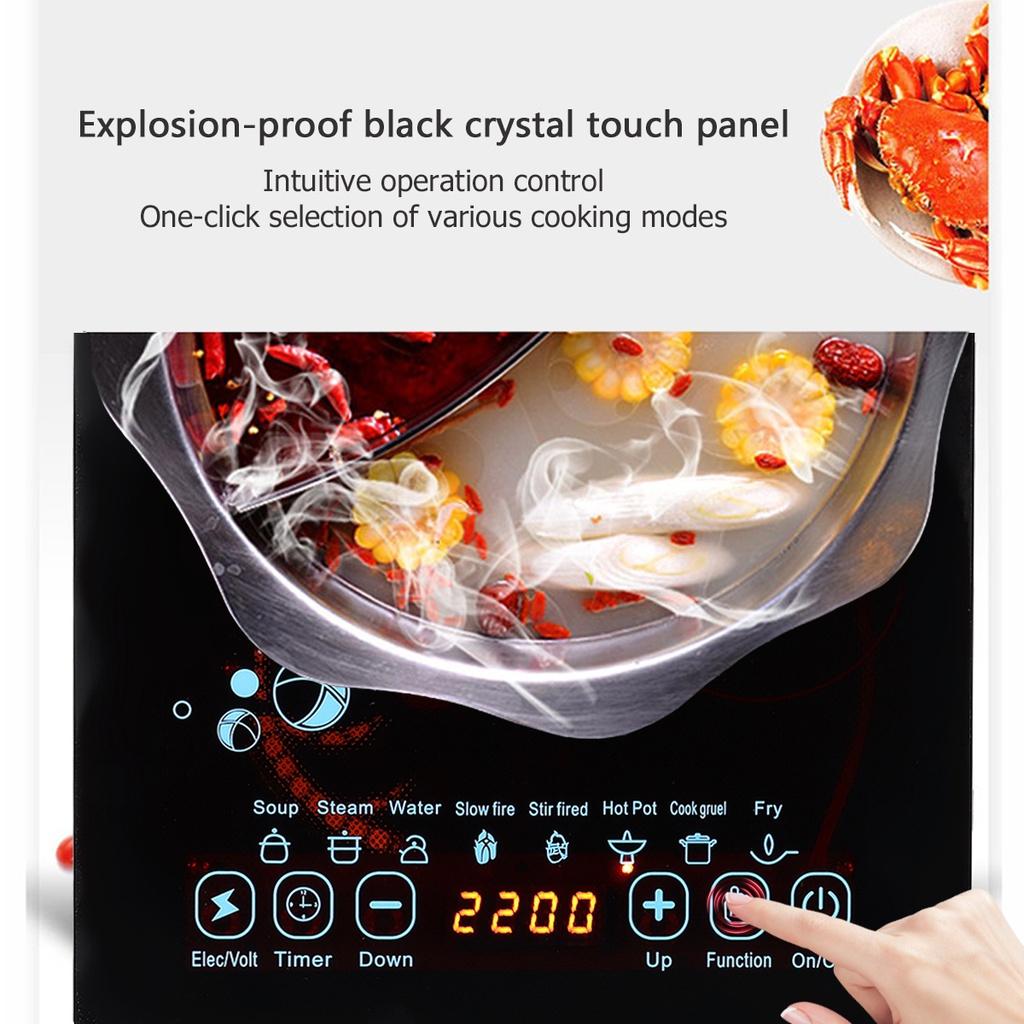 2200W Waterproof Timer Crystal Heating Panel Hotpot Cooktop Stove Touch Screen Electric Induction Cooker