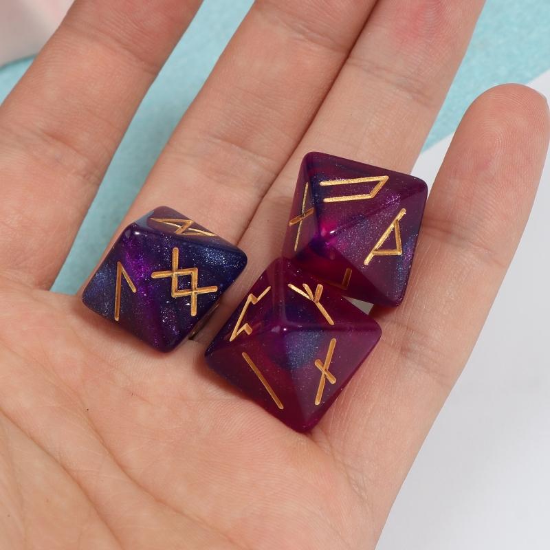 3 Pcs Polyhedral Rune Dice Acrylic 8-Sided Astrological Dice Table Game Dice with for Sharp Edges and Beautiful Inclusio