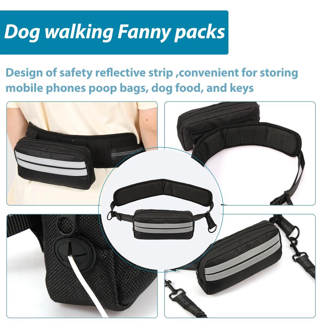 Hands Free Dog Leash for Running Walking Reflective Leash with Waist Bag Retractable Traction Rope for Running Walking Jogging