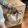 Women's Fashion Y2K Hot Girl Motorcycle Bag Vintage Solid Color Large Capacity Rivet Decor Shoulder Crossbody Bag CLE