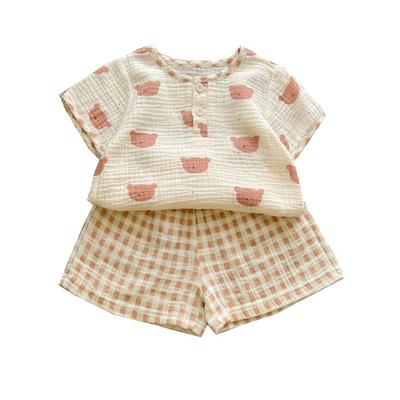 Jaydyequ Baby Short Summer Sleepwear Bear Gift Girls' Pajamas, Sleeve, Clothes, Loungewear, Set, Khaki, Print, 80cm, Children's