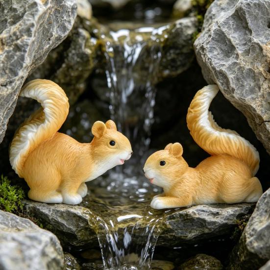 Mini Squirrel Figurine Tiny Resin Squirrel Fairy Garden Accessories Cute Miniature Animal Statue for Moss Landscape DIY Terrarium Home Decor