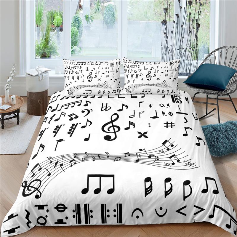 Set Biancheria da Letto con Note Musicali per Bambini Adulti Copripiumino King Queen Size Set Letto Stampato Tessili per la Casa Biancheria da Letto Set Copripiumino 2/3 Pezzi