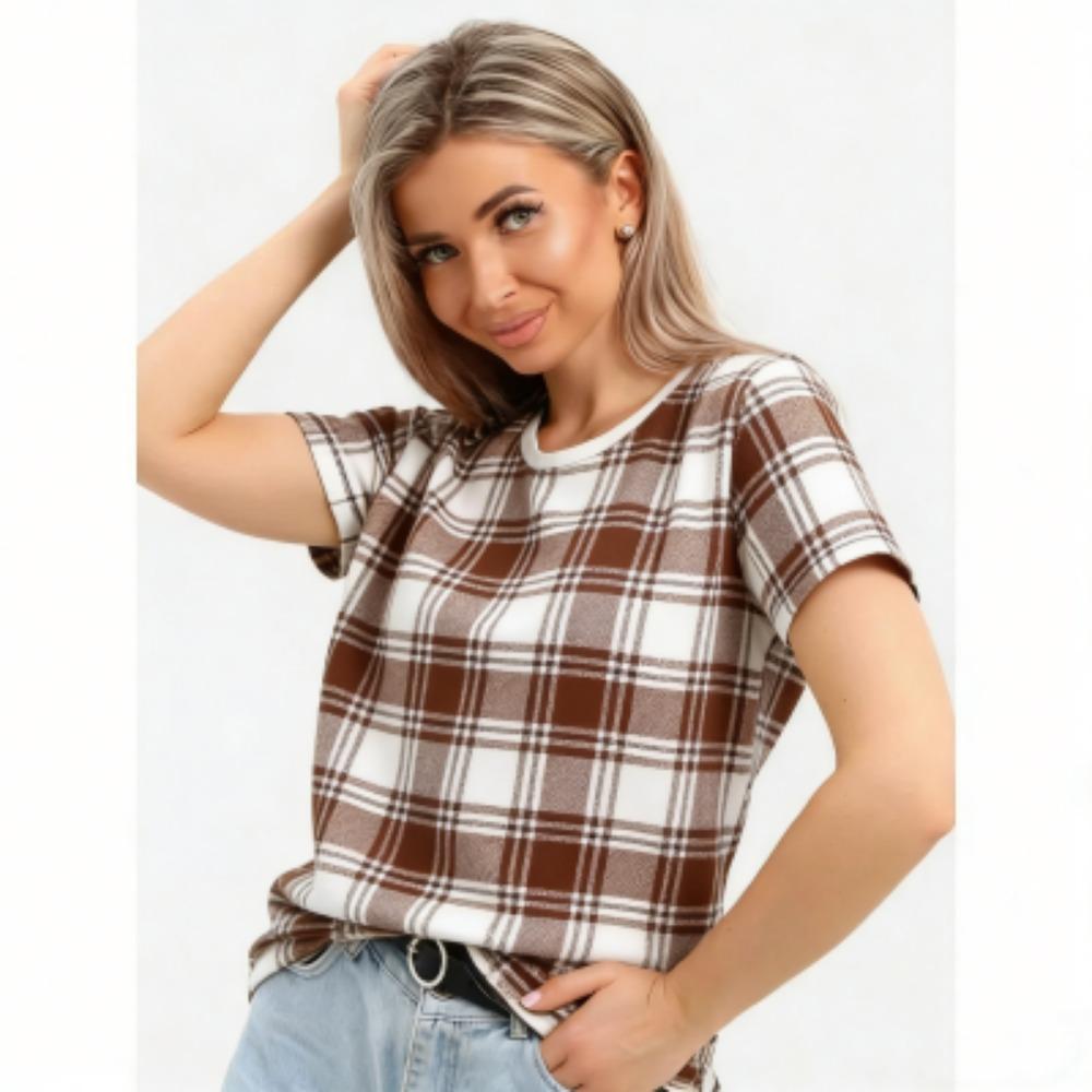 

Women s T-shirt Grid Print T-shirt Fashion Casual Plus Sized Short Sleeve Women s Summer Tees Tops Clothing XXS