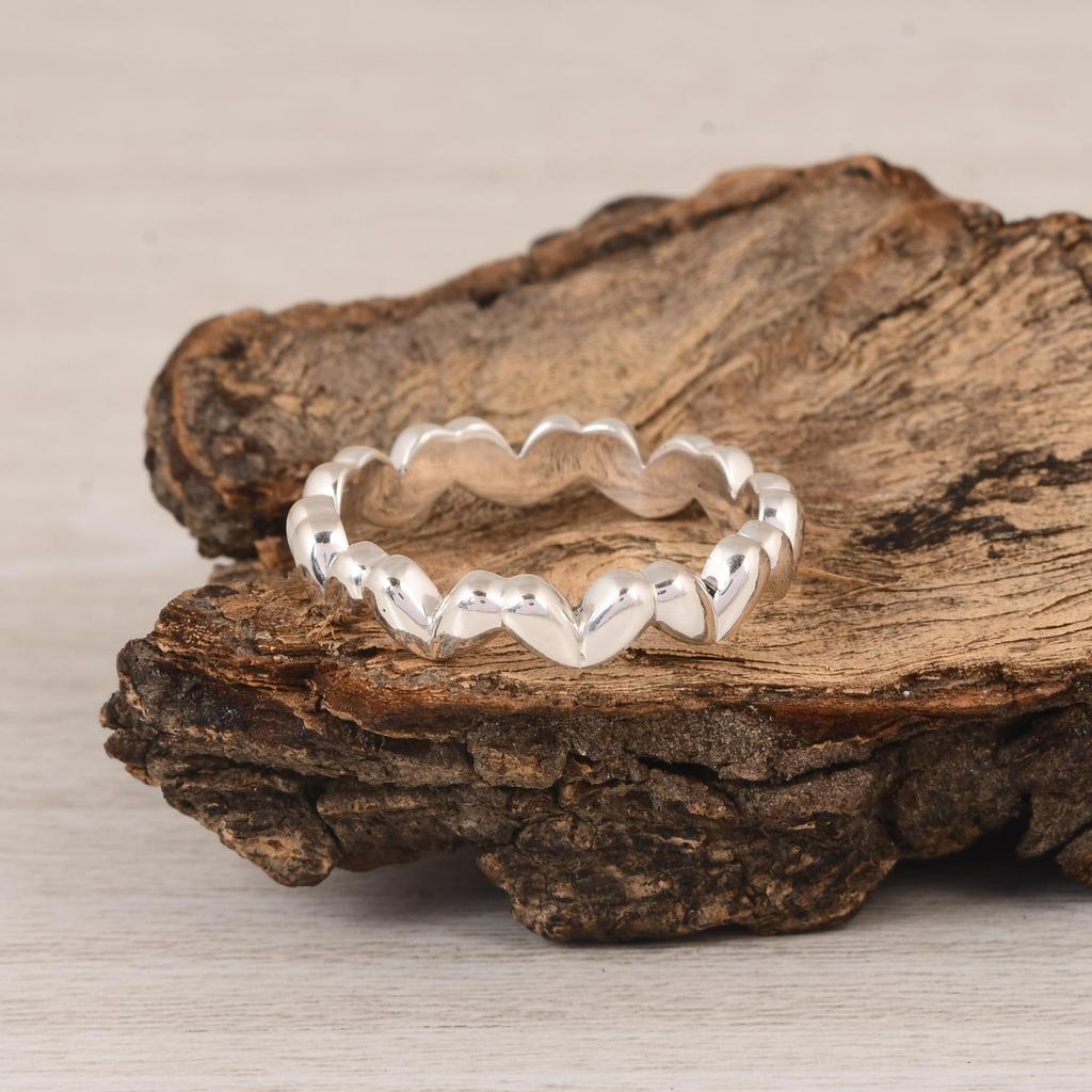 Dainty Heart Band Ring, 925 Silver Love Ring, Minimal Wedding or Promise Band, Everyday Stackable Ring.
