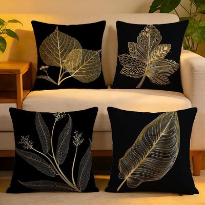 Cushion Cover Linen SkinFriendly Soft Decorative Case For Sofa Home Decor Golden Leaf Branch Pattern Pillow Cover