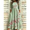 Women's Crew Neck Long Sleeve Loose Fit A-Line Midi Dress Casual 3D Floral Print