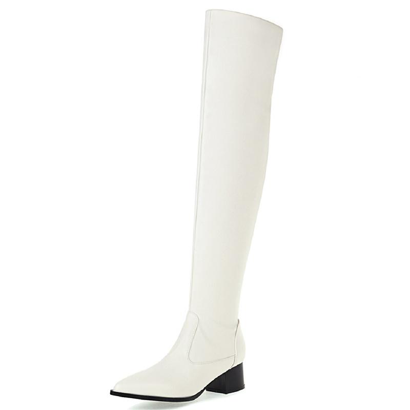 

Модные сапоги выше колена женские сексуальные эластичные кожаные сапоги до бедра женские осенне-зимние высокие длинные туфли для вечеринок женские большие размеры 39 белый