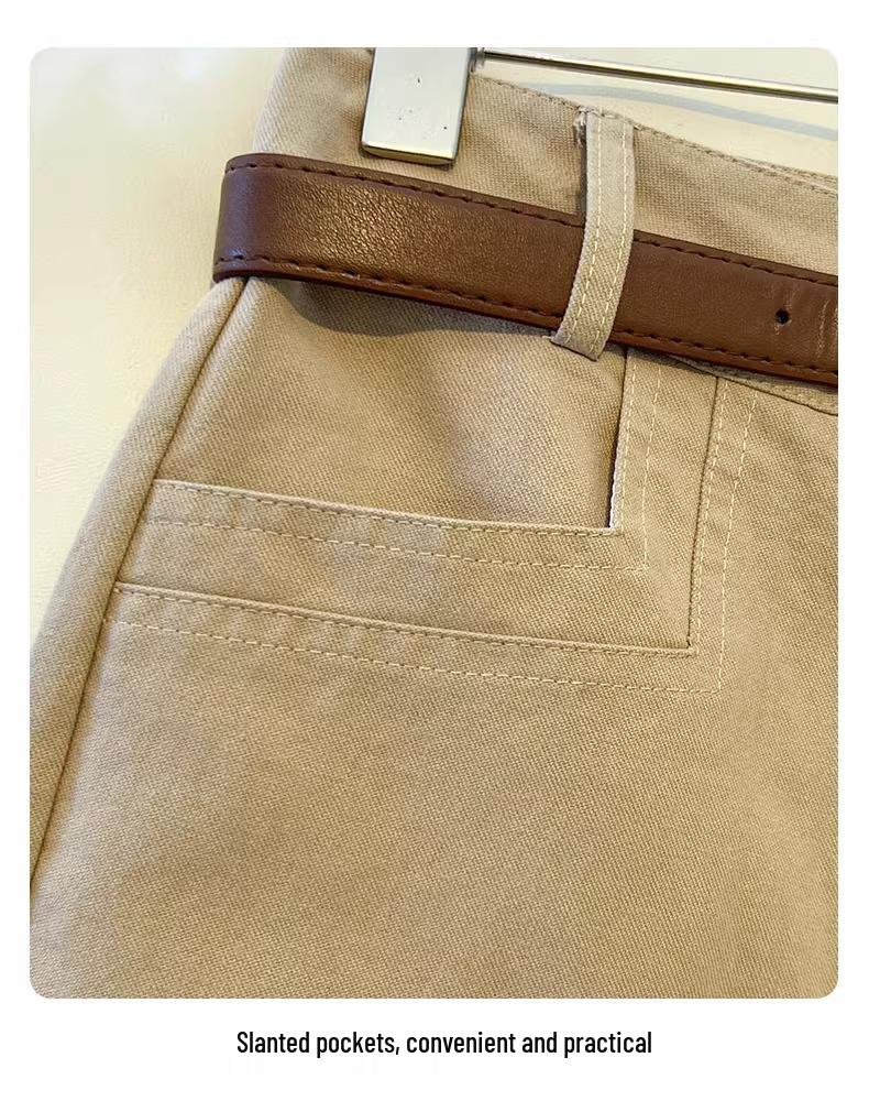 2025 Khaki High-Waisted Wide-Leg Pants for Women - Spring/Autumn Casual, Slimming, Versatile, Straight-Leg Design