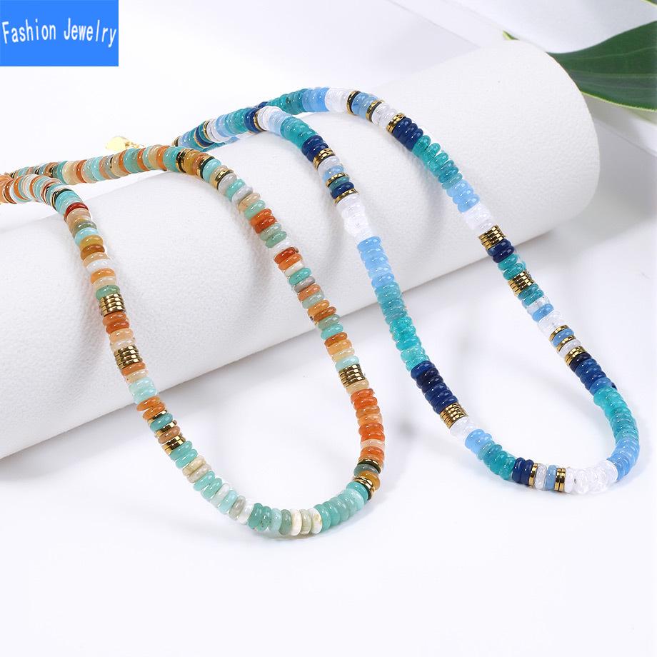 Dopamine Colored Natural Stone Abacus Bead Necklace Women's Fashionable and Versatile Collarbone Necklace