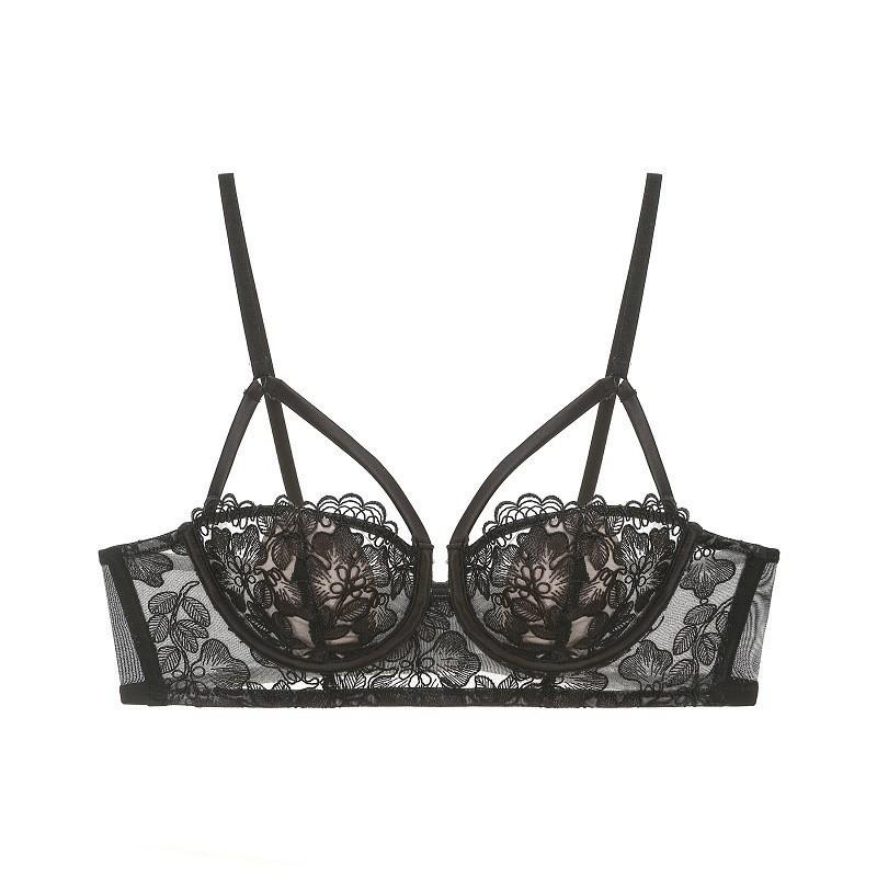 French Embroidered Lace Underwear Thin 1/2 Cup Big Chest Small Bra Sexy Rabbit Ear Cup Soft Steel Ring Bra
