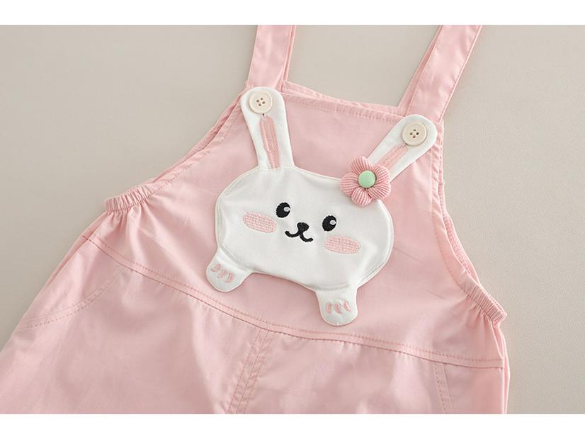 Roztomilý letní set pro holky s králíčkem a proužky: Tričko s krátkým rukávem a overal