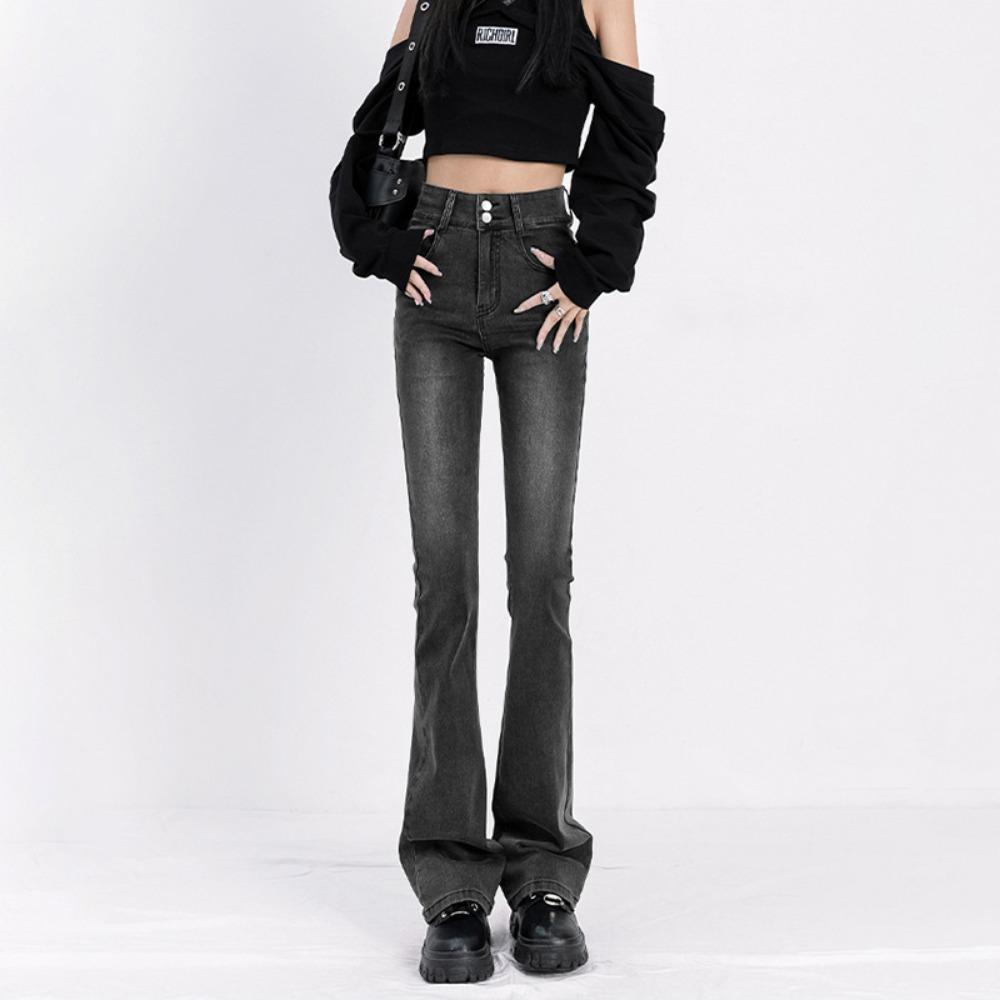 Jeans Micro-pull Pants Women's High Waist Autumn and Winter New Double Buckle Trendy Fat MM Thin Micro-flared Trousers Ins Trendy