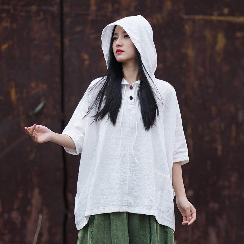 Vintage Style T Shirt For Women With Cotton Linen Fabric Autumn Casual Wear