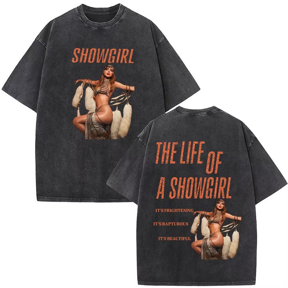 The Life of A Showgirl Album Merch Tshirts Fan Gifts Mens Women Clothing Vintage Washed Cotton Oversized Short Sleeve T Shirts