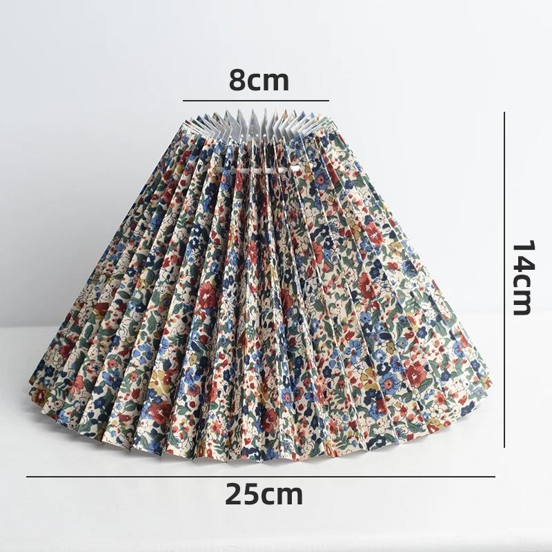 Retro Linen Fabric Floral Pattern Lampshades Pastoral Style Pleated Table Lampshade Bedroom Hotel Bedside Floor Lamp Cover