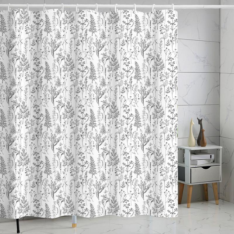 Waterproof Shower Curtain 3D Printing Tropical Jungle Plant Leaves Flowering Season Polyester Shower Curtain Free Hook