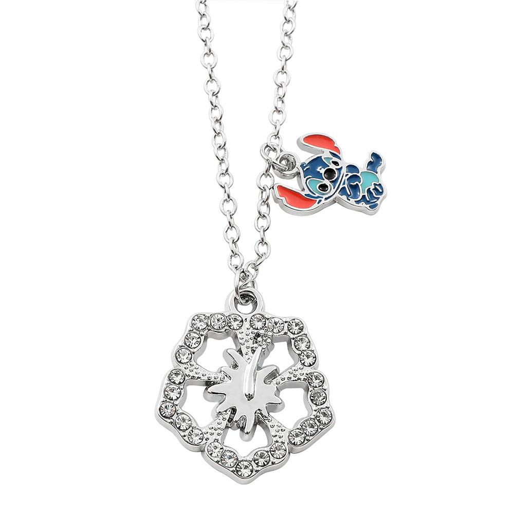Cute Stitch Cartoon Pendant Necklace Jewelry Personality Sweater Chain with Filled Rhinestones for Women Gift