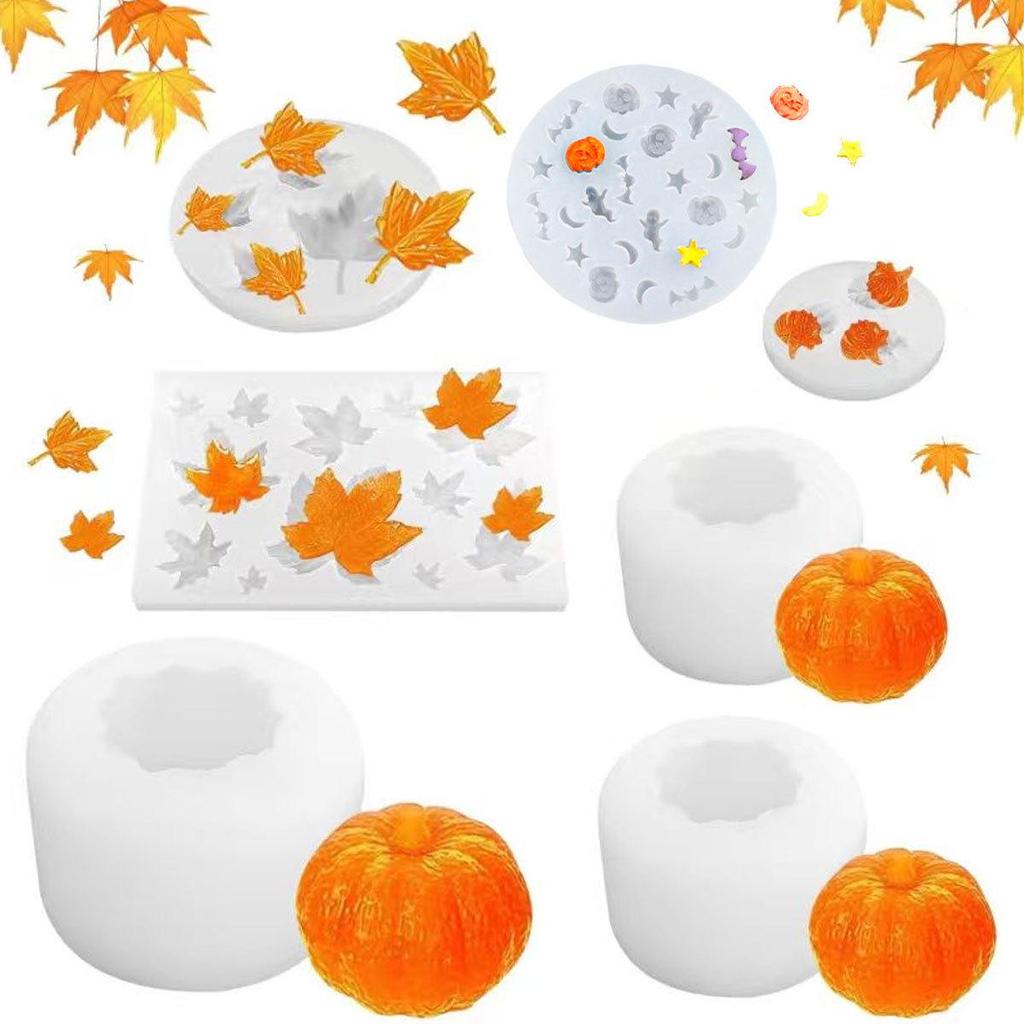 Moule en Silicone Citrouille d'Halloween et Feuille d'Érable pour Gâteau, Pâtisserie DIY, Aromathérapie, Plâtre et Fabrication de Bougies