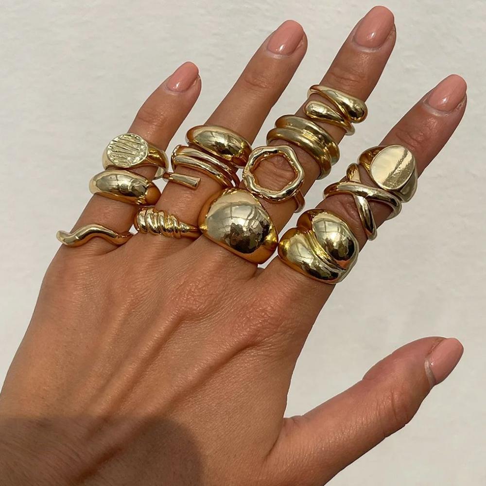 14pcs/set Vintage Metal Rings For Women Men Gift Fashion Punk Hip Hop Gold Silver Color Irregular Knuckle Joint Ring Set