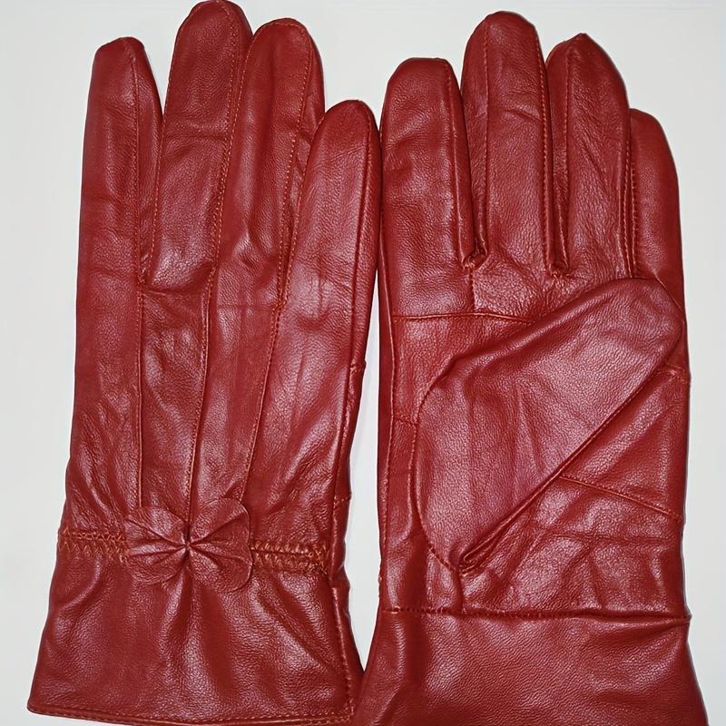 Damen Echtlederhandschuhe mit Schleifendetail - Elegante Rote, Marineblaue & Schwarze Reithandschuhe, Vollfingerwärme zum Autofahren & für Outdoor-Aktivitäten