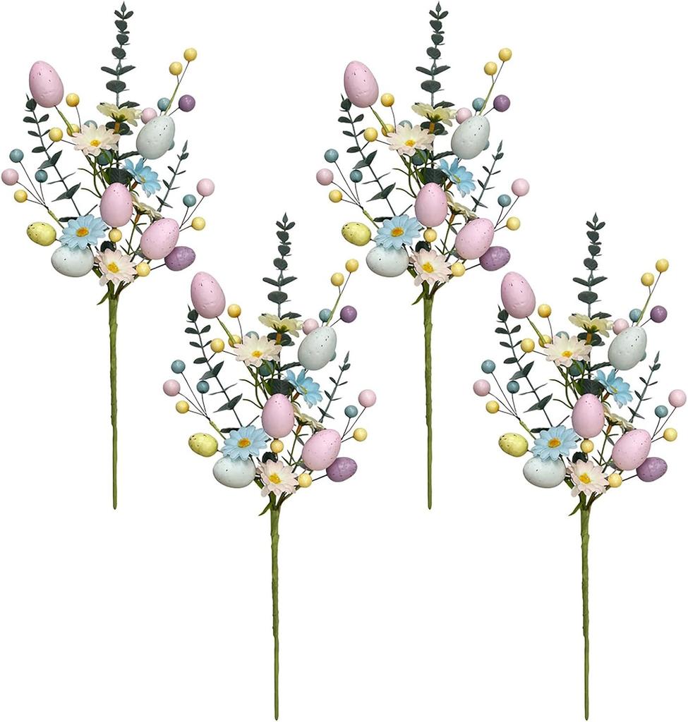 4 artificial Easter spray, 17.8 inches, imitation Easter cake eggs, berry branches with false daisies, spring flower stems