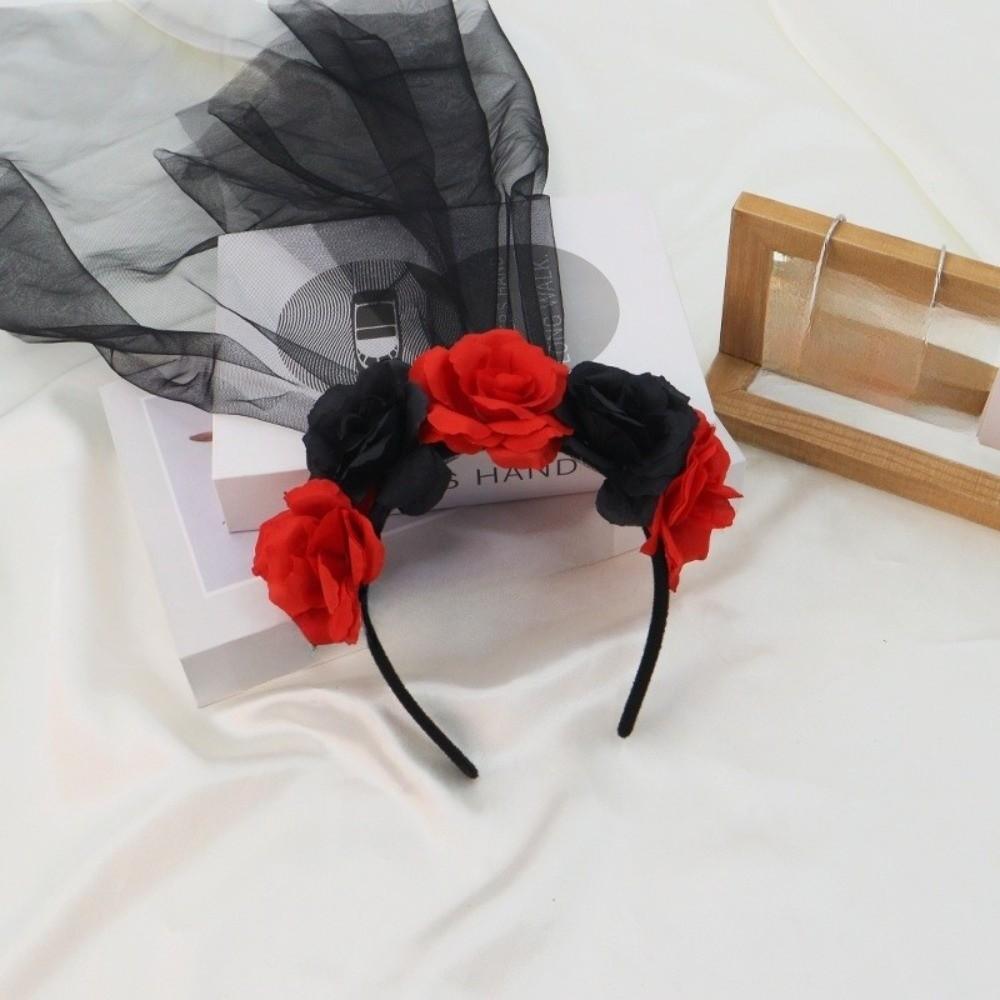 Black Rose Skull Hair Band Lace Cosplay Headdress Cool Halloween Headband Girl