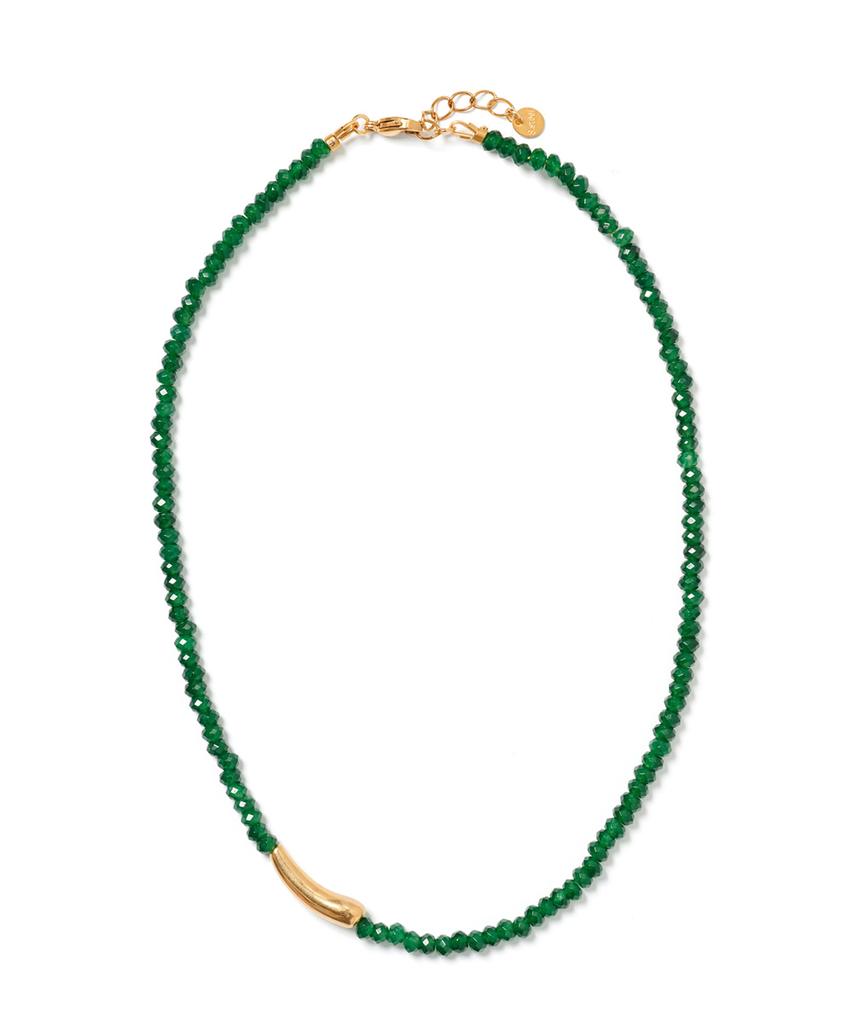 Polalita Green Bead Gold Point Necklace (Plt-Nl-015_Gn)