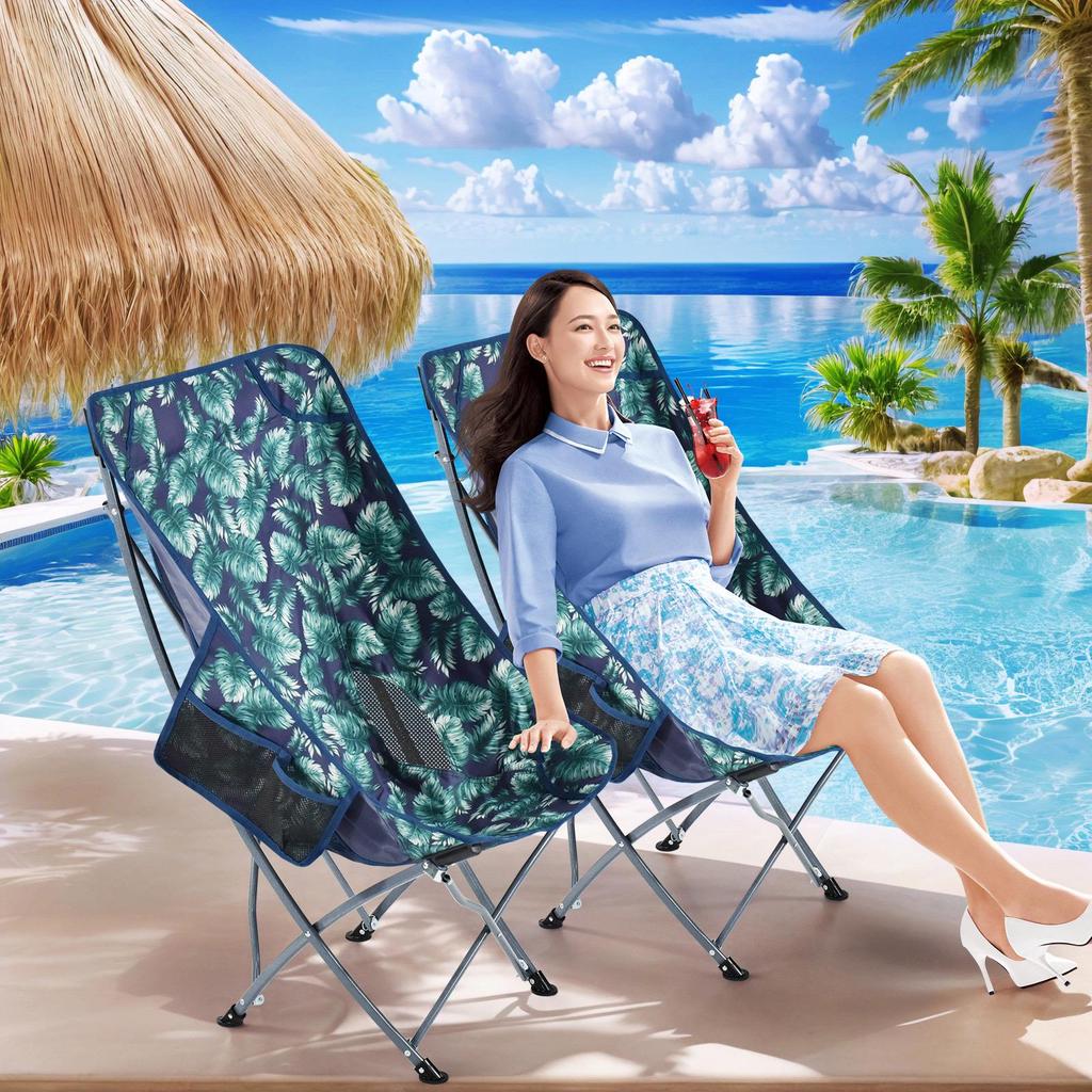 Přenosné křeslo Moon s opěrkou hlavy pro kempování, rybaření, grilování a venkovní volnočasové aktivity