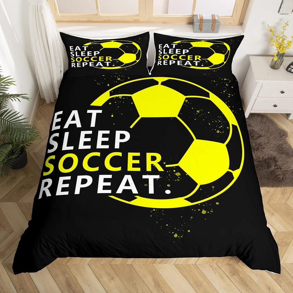 Comforter Football Occer Sports Abstract Ice And Fire Art Design Teens Boys Cool Navy Blue 3 Pcs Bedding Set