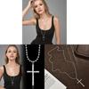 Geometric Beaded Chain Necklace With Cross Pendant For Unisex Fashion Jewelry
