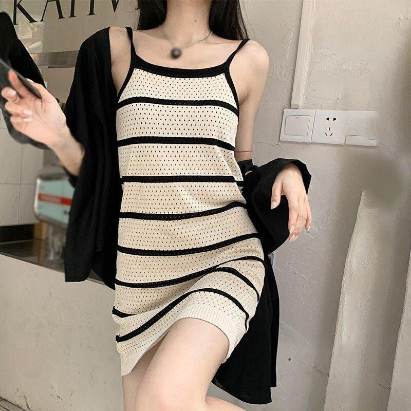 

Трикотажное платье Camisole без рукавов для девочек Летнее женское платье в сладкую полоску