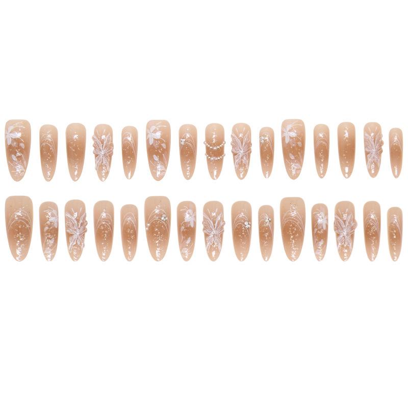 3D Pearl Rhinestone Butterfly Floral Wrap Fake Nail Stickers, 30 Pieces, One Size